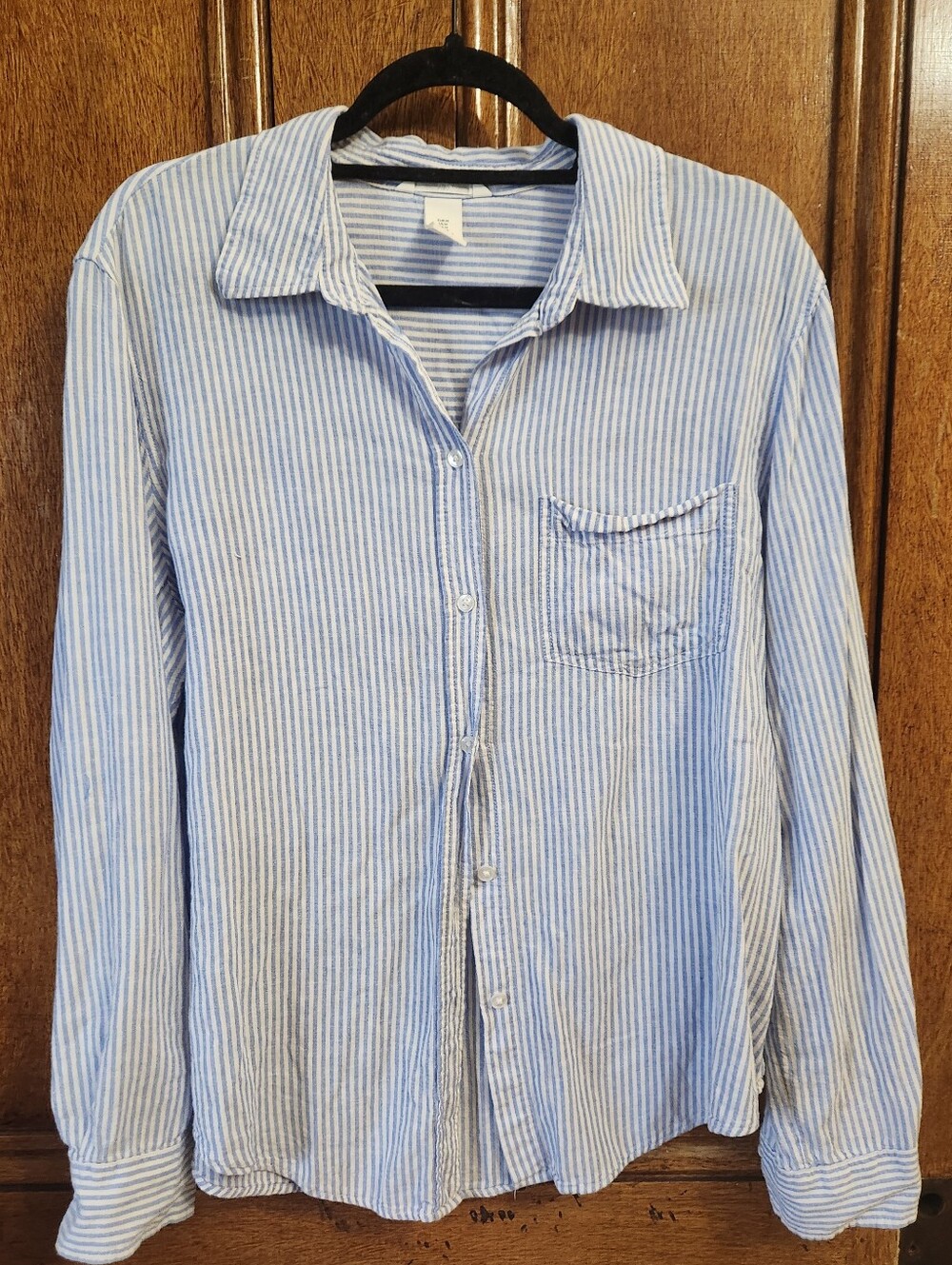 H&m Blue Striped Linen Blend Button Up